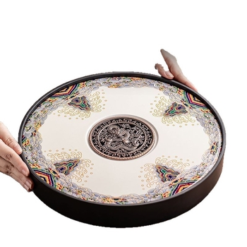 Tavă rotundă pentru ceai din porțelan – tavă ceramică pentru ceai, pentru casă și birou, set Kung Fu ceai, cu utilizare dublă