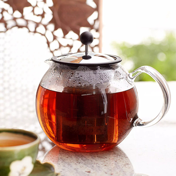 Ceainic borosilicat rezistent la temperatură 1000 ml cu filtru French Press, filtru din oțel inoxidabil și inel din silicon