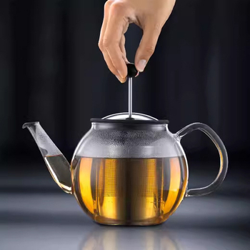 Ceainic borosilicat rezistent la temperatură 1000 ml cu filtru French Press, filtru din oțel inoxidabil și inel din silicon