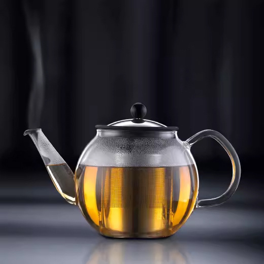 Ceainic borosilicat rezistent la temperatură 1000 ml cu filtru French Press, filtru din oțel inoxidabil și inel din silicon