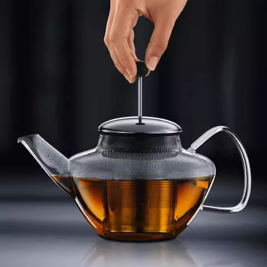 Ceainic borosilicat rezistent la temperatură 1000 ml cu filtru French Press, filtru din oțel inoxidabil și inel din silicon