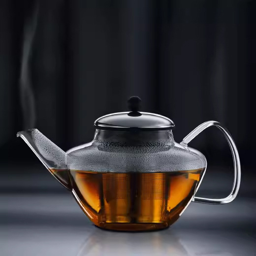 Ceainic borosilicat rezistent la temperatură 1000 ml cu filtru French Press, filtru din oțel inoxidabil și inel din silicon