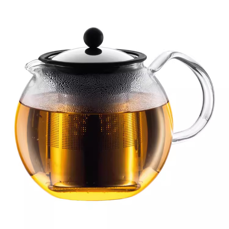 Ceainic borosilicat rezistent la temperatură 1000 ml cu filtru French Press, filtru din oțel inoxidabil și inel din silicon