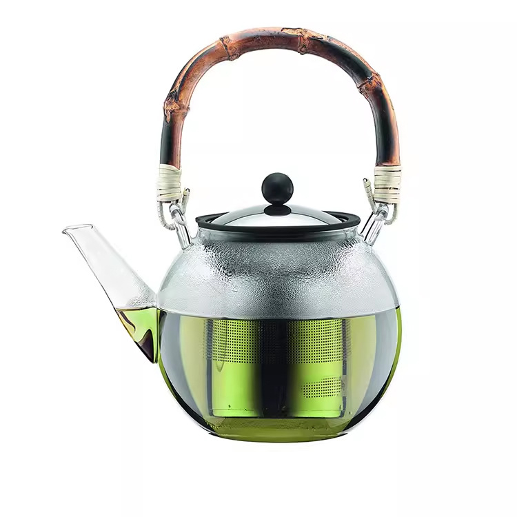 Ceainic borosilicat rezistent la temperatură 1000 ml cu filtru French Press, filtru din oțel inoxidabil și inel din silicon