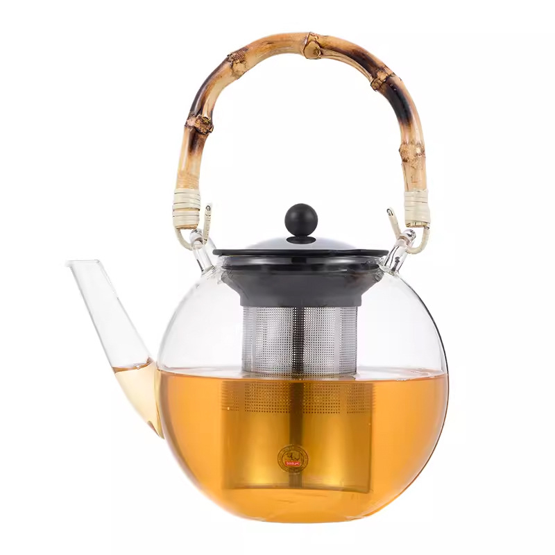 Ceainic borosilicat rezistent la temperatură 1000 ml cu filtru French Press, filtru din oțel inoxidabil și inel din silicon