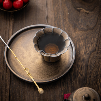 ceașă de ceai vintage cu glazură aurie-ruginie, ceramică rustică, ceașcă de ceai individuală, stil nou chinezesc pentru ceainărie