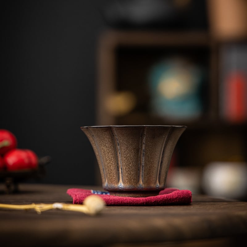 ceașă de ceai vintage cu glazură aurie-ruginie, ceramică rustică, ceașcă de ceai individuală, stil nou chinezesc pentru ceainărie