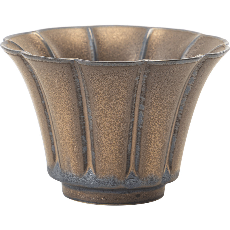 ceașă de ceai vintage cu glazură aurie-ruginie, ceramică rustică, ceașcă de ceai individuală, stil nou chinezesc pentru ceainărie
