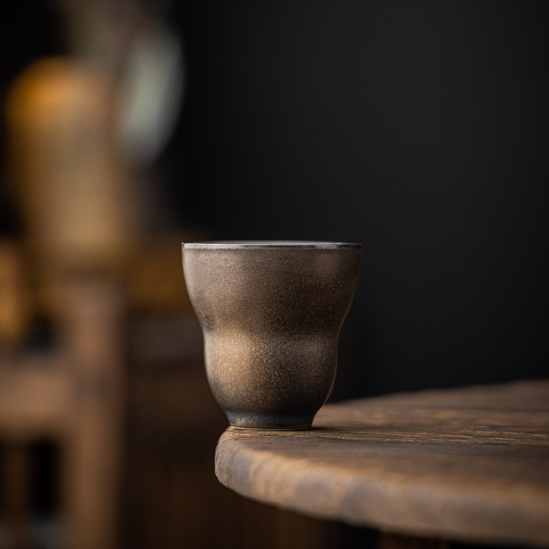 ceașă de ceai vintage cu glazură aurie-ruginie, ceramică rustică, ceașcă de ceai individuală, stil nou chinezesc pentru ceainărie