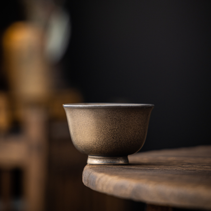 ceașă de ceai vintage cu glazură aurie-ruginie, ceramică rustică, ceașcă de ceai individuală, stil nou chinezesc pentru ceainărie