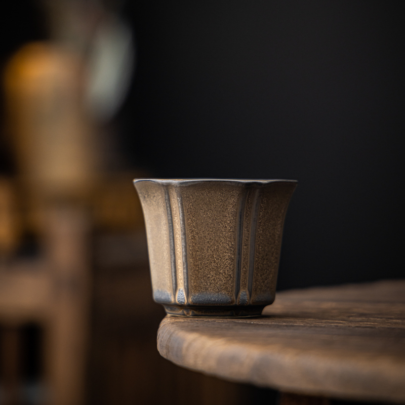 ceașă de ceai vintage cu glazură aurie-ruginie, ceramică rustică, ceașcă de ceai individuală, stil nou chinezesc pentru ceainărie