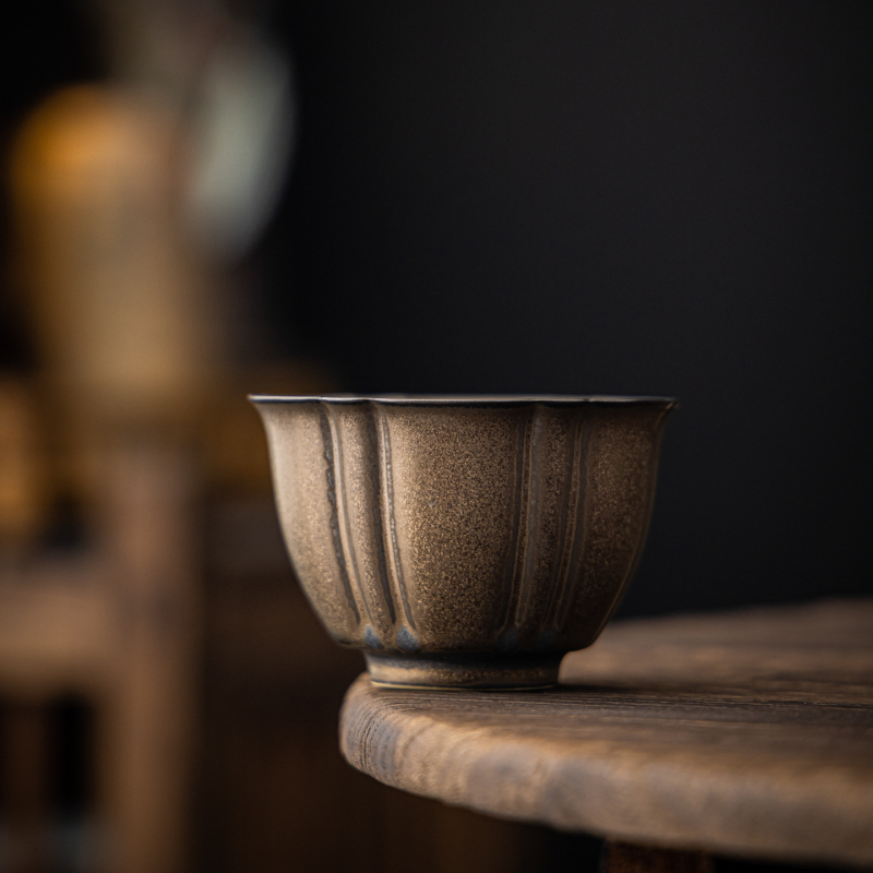 ceașă de ceai vintage cu glazură aurie-ruginie, ceramică rustică, ceașcă de ceai individuală, stil nou chinezesc pentru ceainărie