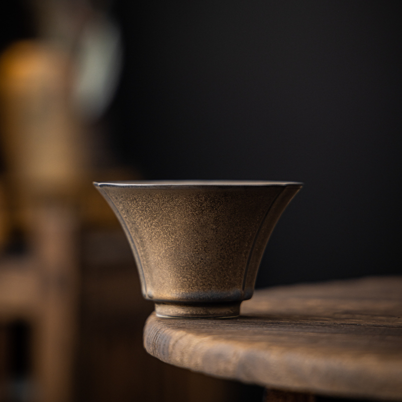 ceașă de ceai vintage cu glazură aurie-ruginie, ceramică rustică, ceașcă de ceai individuală, stil nou chinezesc pentru ceainărie