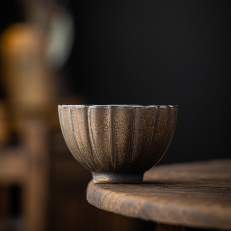 ceașă de ceai vintage cu glazură aurie-ruginie, ceramică rustică, ceașcă de ceai individuală, stil nou chinezesc pentru ceainărie