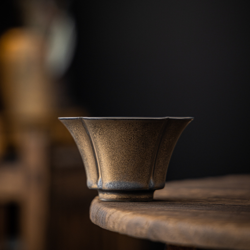 ceașă de ceai vintage cu glazură aurie-ruginie, ceramică rustică, ceașcă de ceai individuală, stil nou chinezesc pentru ceainărie