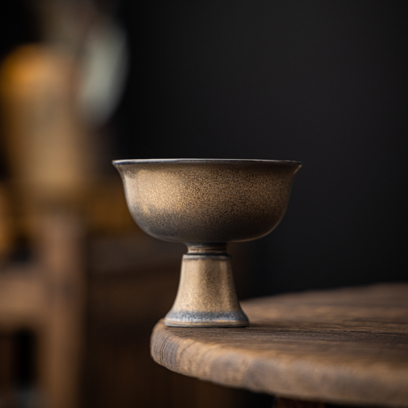 ceașă de ceai vintage cu glazură aurie-ruginie, ceramică rustică, ceașcă de ceai individuală, stil nou chinezesc pentru ceainărie