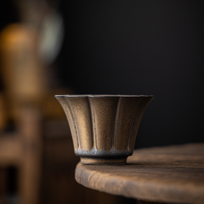 ceașă de ceai vintage cu glazură aurie-ruginie, ceramică rustică, ceașcă de ceai individuală, stil nou chinezesc pentru ceainărie