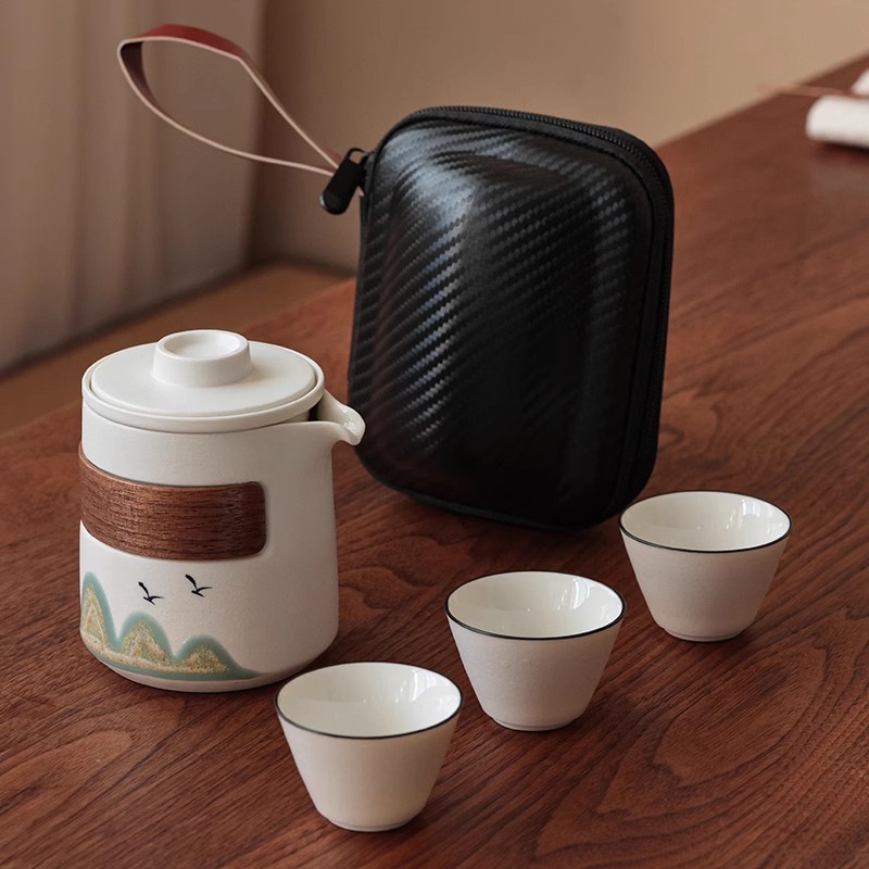 Set de ceai de călătorie Guochao, cu o ceainică și patru cești, într-o cutie cadou, portabil