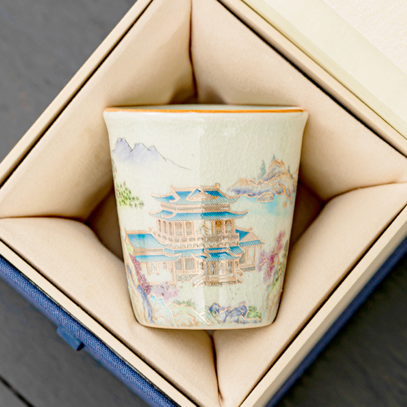Ceașă de ceai din porțelan Ru Kiln — vas mare pentru birou și uz personal, design creativ