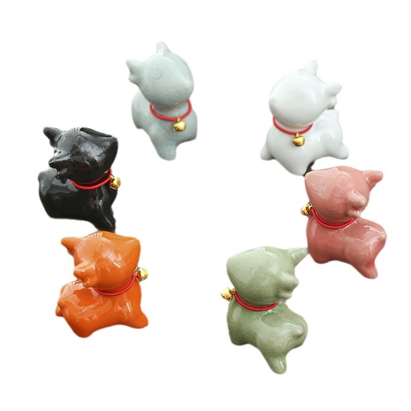 Yizi Tea pet drăguț chinezesc – ornament ceramic cu un cerb mic și clopoțel