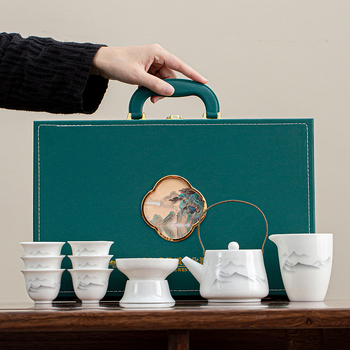 Set de ceai ceramic pentru uz casnic, cu ceainic, bol cu capac și căni Kung Fu, design minimalist luxos, logo personalizabil, cadou de afaceri