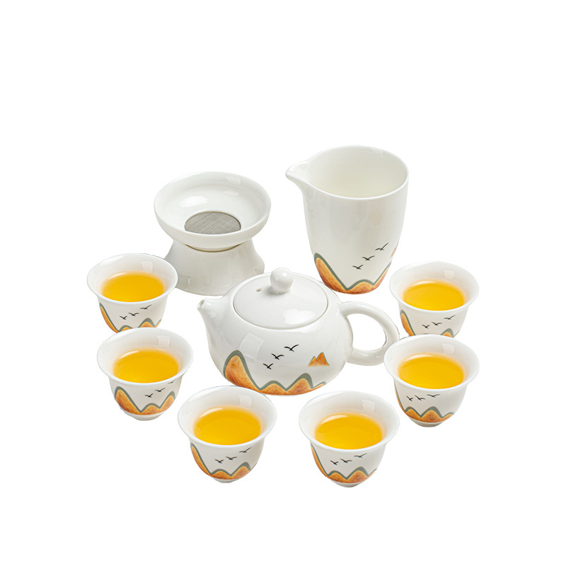 Set de ceai ceramic pentru uz casnic, cu ceainic, bol cu capac și căni Kung Fu, design minimalist luxos, logo personalizabil, cadou de afaceri
