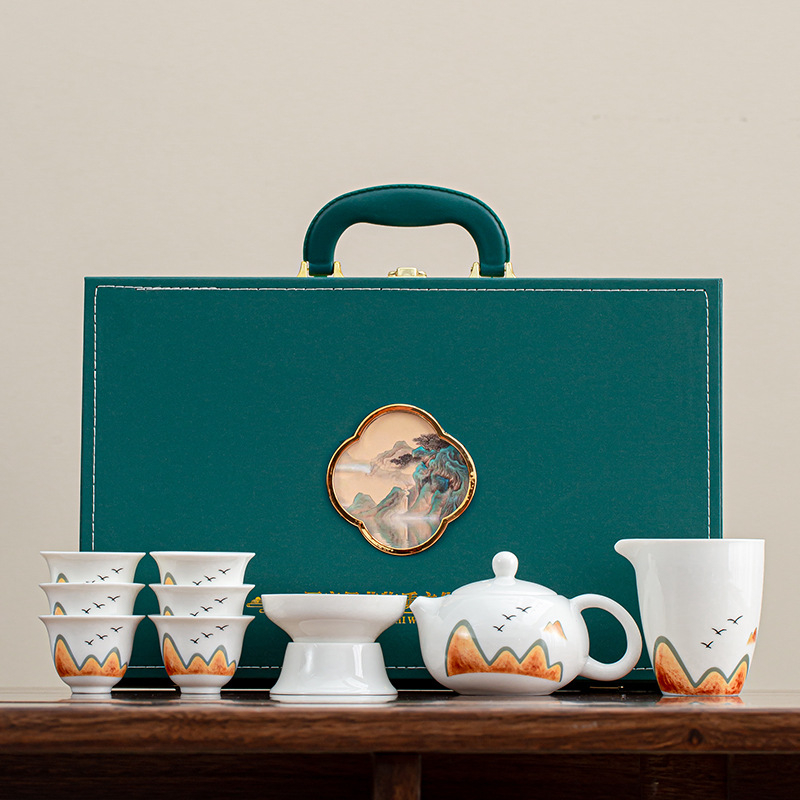 Set de ceai ceramic pentru uz casnic, cu ceainic, bol cu capac și căni Kung Fu, design minimalist luxos, logo personalizabil, cadou de afaceri