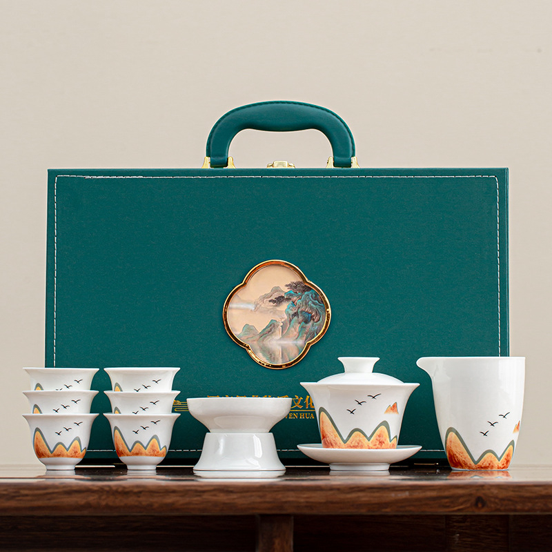 Set de ceai ceramic pentru uz casnic, cu ceainic, bol cu capac și căni Kung Fu, design minimalist luxos, logo personalizabil, cadou de afaceri