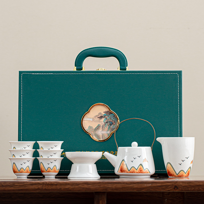 Set de ceai ceramic pentru uz casnic, cu ceainic, bol cu capac și căni Kung Fu, design minimalist luxos, logo personalizabil, cadou de afaceri