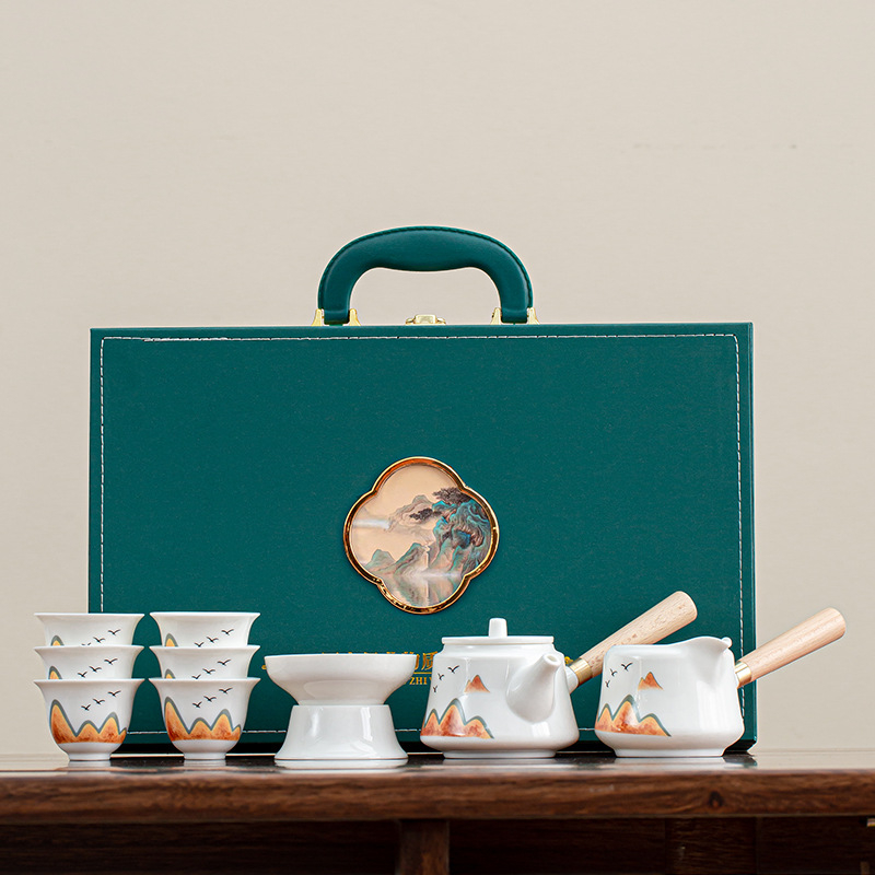 Set de ceai ceramic pentru uz casnic, cu ceainic, bol cu capac și căni Kung Fu, design minimalist luxos, logo personalizabil, cadou de afaceri