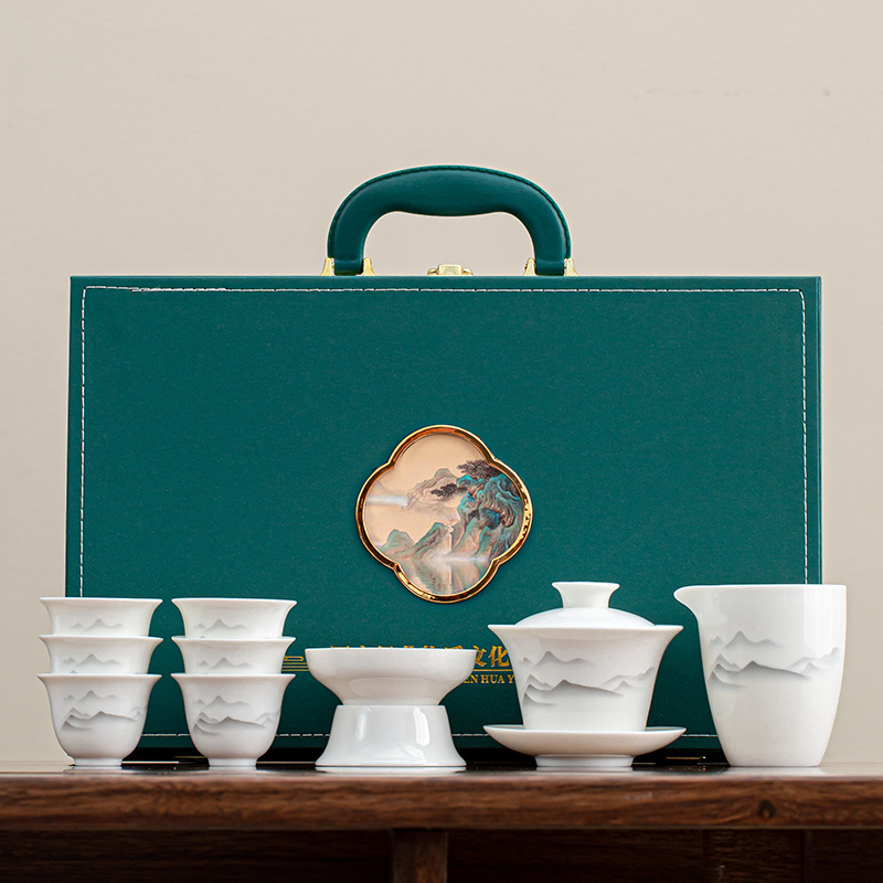 Set de ceai ceramic pentru uz casnic, cu ceainic, bol cu capac și căni Kung Fu, design minimalist luxos, logo personalizabil, cadou de afaceri