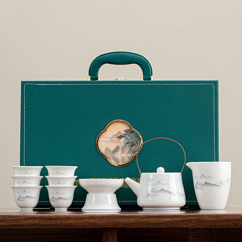 Set de ceai ceramic pentru uz casnic, cu ceainic, bol cu capac și căni Kung Fu, design minimalist luxos, logo personalizabil, cadou de afaceri