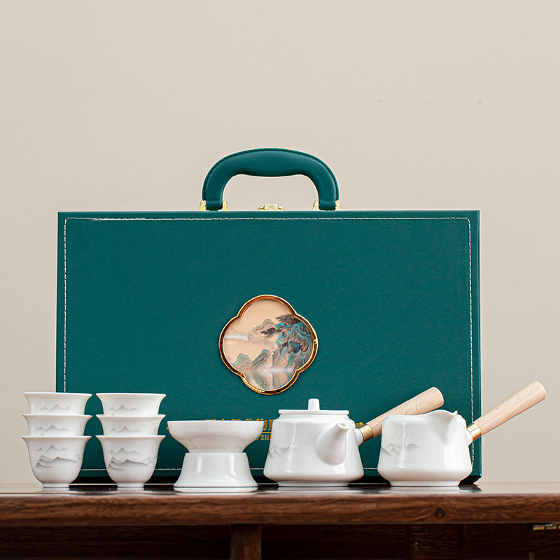 Set de ceai ceramic pentru uz casnic, cu ceainic, bol cu capac și căni Kung Fu, design minimalist luxos, logo personalizabil, cadou de afaceri