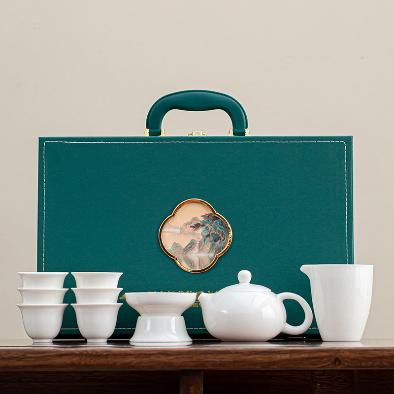 Set de ceai ceramic pentru uz casnic, cu ceainic, bol cu capac și căni Kung Fu, design minimalist luxos, logo personalizabil, cadou de afaceri