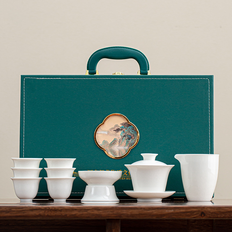Set de ceai ceramic pentru uz casnic, cu ceainic, bol cu capac și căni Kung Fu, design minimalist luxos, logo personalizabil, cadou de afaceri
