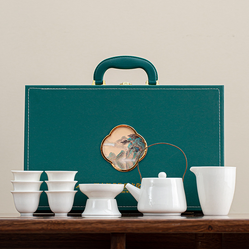 Set de ceai ceramic pentru uz casnic, cu ceainic, bol cu capac și căni Kung Fu, design minimalist luxos, logo personalizabil, cadou de afaceri