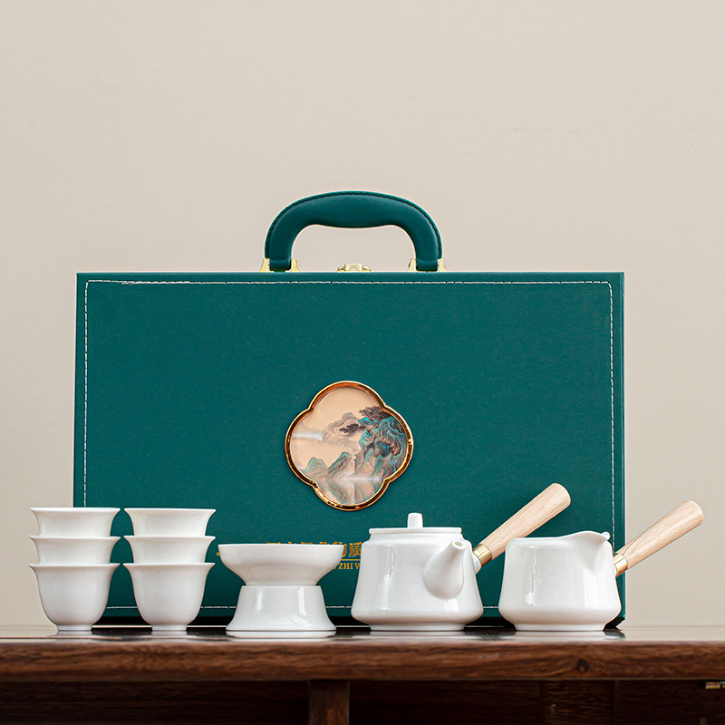 Set de ceai ceramic pentru uz casnic, cu ceainic, bol cu capac și căni Kung Fu, design minimalist luxos, logo personalizabil, cadou de afaceri