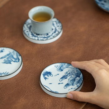 Suport ceramic pentru ceai, mare, retro, porțelan albastru‑alb sub glazură, accesorii pentru ceremonia de ceai