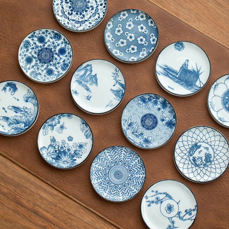 Suport ceramic pentru ceai, mare, retro, porțelan albastru‑alb sub glazură, accesorii pentru ceremonia de ceai
