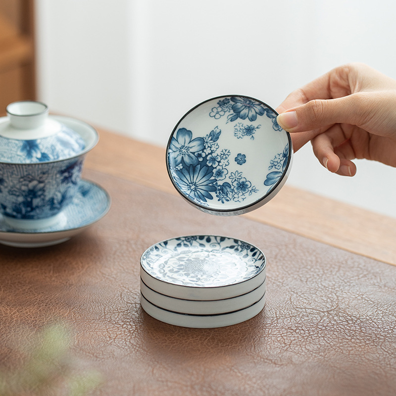Suport ceramic pentru ceai, mare, retro, porțelan albastru‑alb sub glazură, accesorii pentru ceremonia de ceai