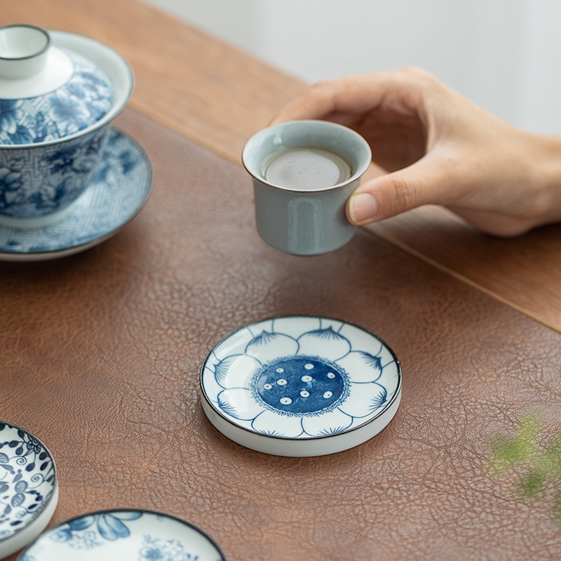 Suport ceramic pentru ceai, mare, retro, porțelan albastru‑alb sub glazură, accesorii pentru ceremonia de ceai