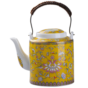 Ceainic ceramic cu emailare colorată, capacitate mare, porțelan alb de înaltă calitate, cu filtru