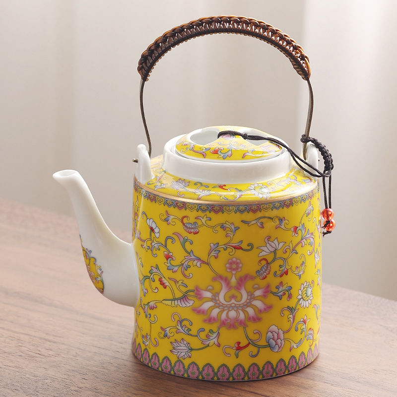 Ceainic ceramic cu emailare colorată, capacitate mare, porțelan alb de înaltă calitate, cu filtru