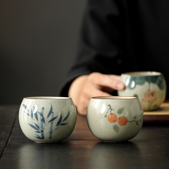 Cană de ceai GeYao pictată manual și set Kung Fu pentru ceai, cu ceașcă de degustare, ceramică cadou