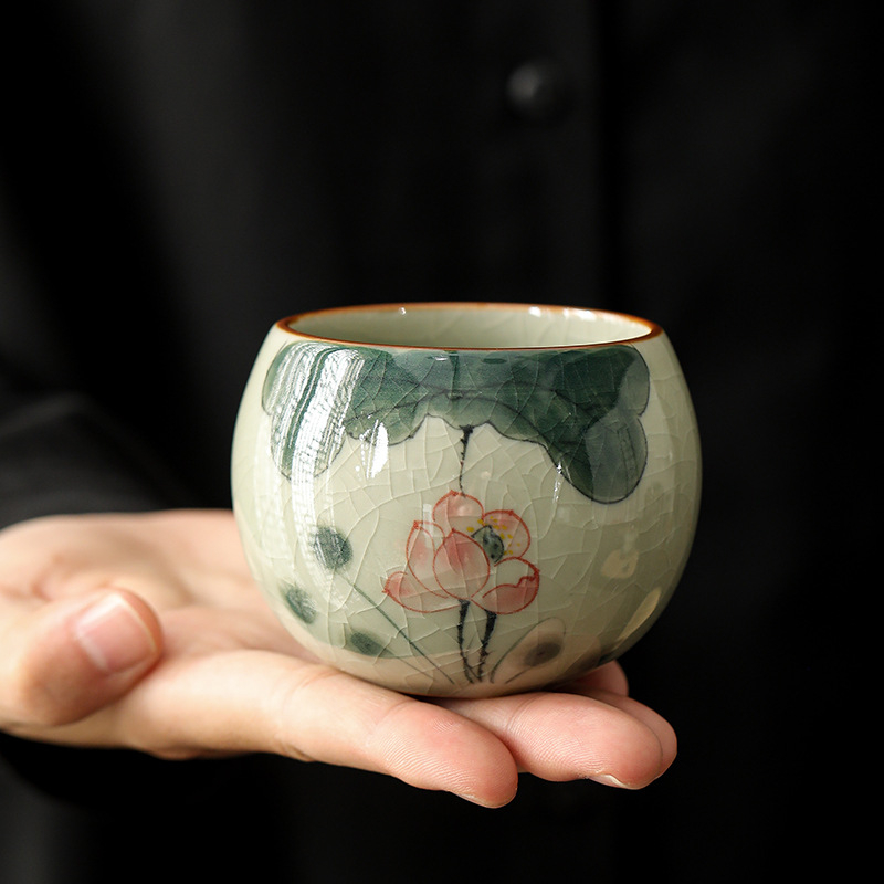 Cană de ceai GeYao pictată manual și set Kung Fu pentru ceai, cu ceașcă de degustare, ceramică cadou