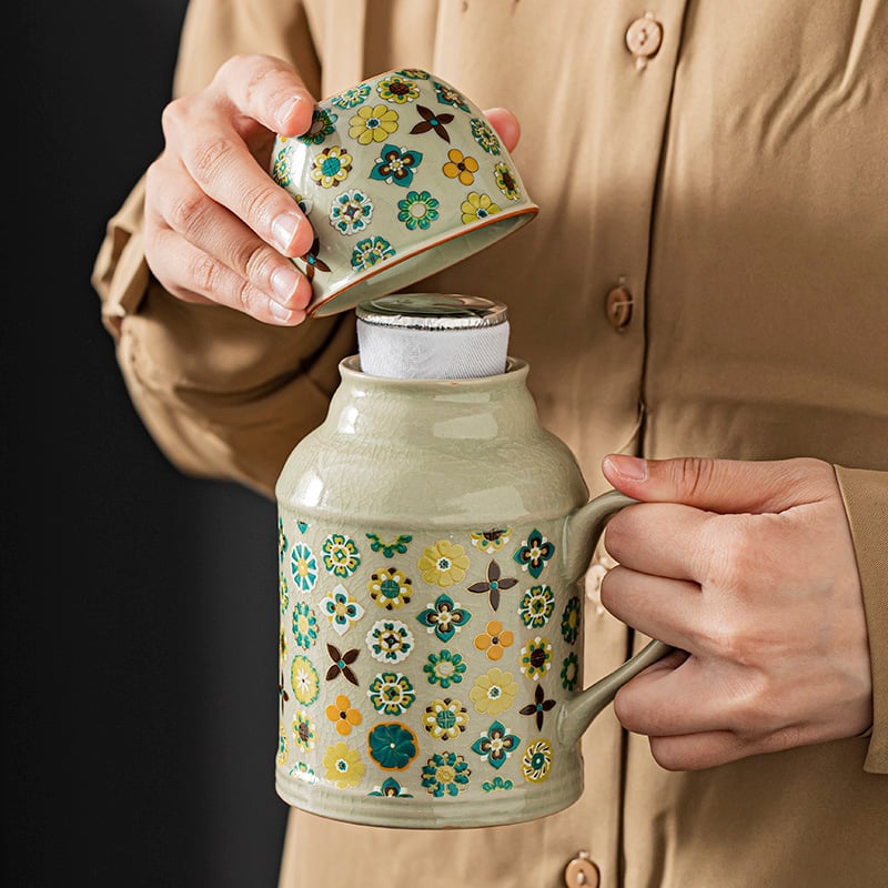Ceainic ceramic cu glazură crăpături de gheață, stil retro chinezesc, set ceai cu ceașă