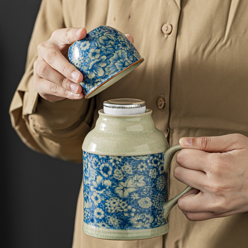 Ceainic ceramic cu glazură crăpături de gheață, stil retro chinezesc, set ceai cu ceașă