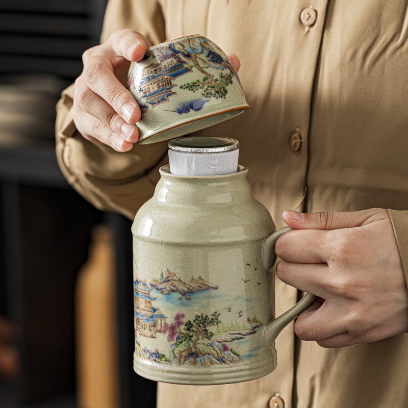 Ceainic ceramic cu glazură crăpături de gheață, stil retro chinezesc, set ceai cu ceașă