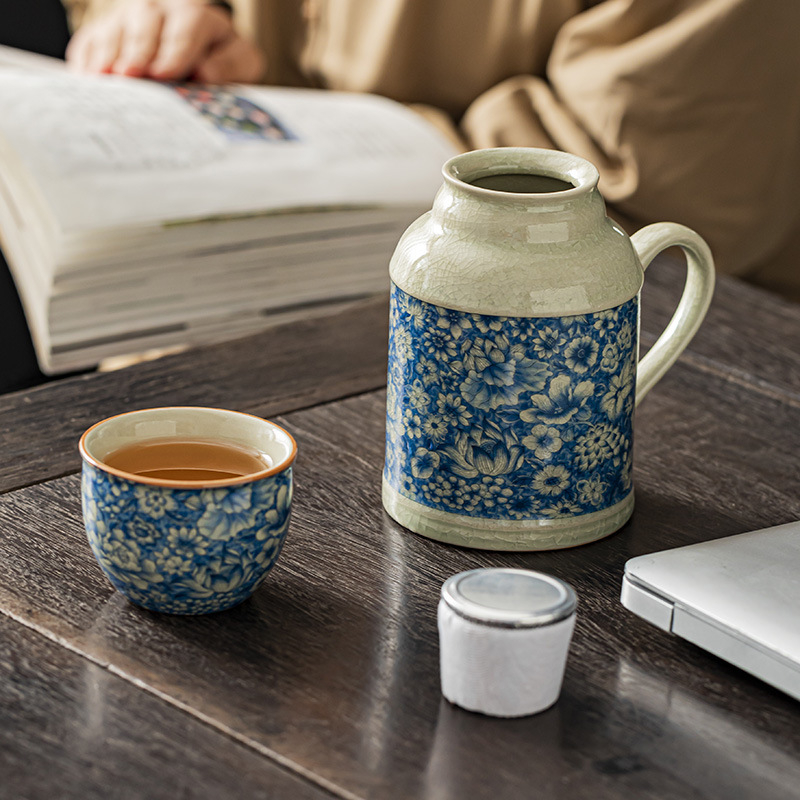 Ceainic ceramic cu glazură crăpături de gheață, stil retro chinezesc, set ceai cu ceașă