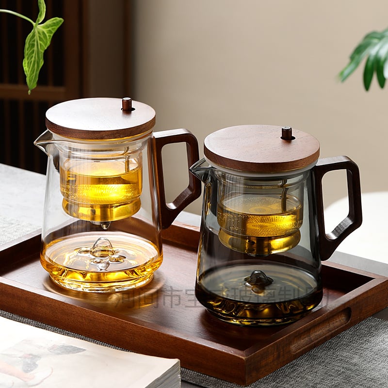 Ceainic din sticlă rezistentă la temperaturi înalte, filtru cu acționare prin apăsare pentru separarea ceaiului de apă, design modern pentru casă